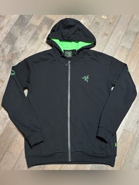 Razer Unleashed Zip Hoodie Unisex M Black Green Gaming Full Zip NWOT